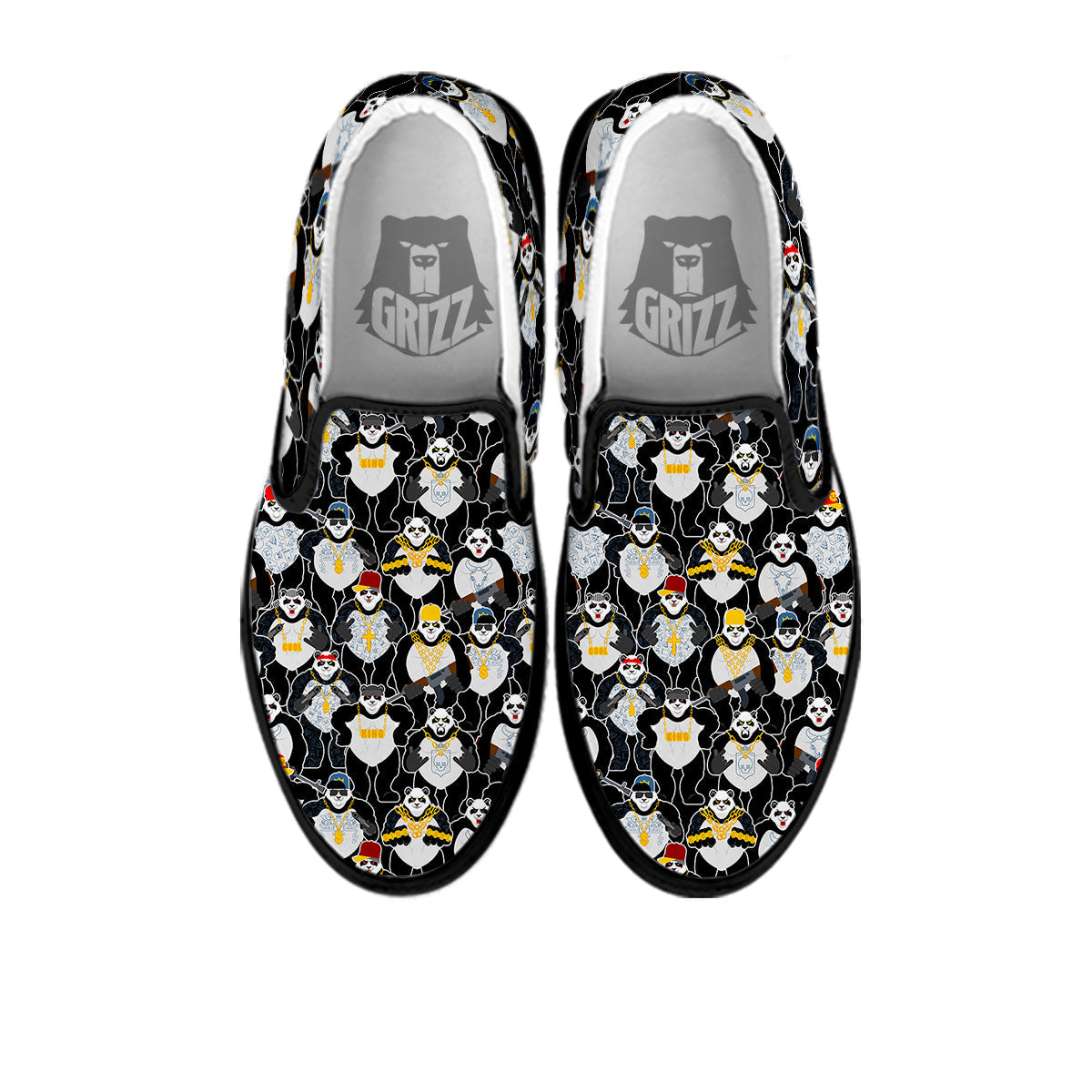 Panda Gangster Gang Print Pattern Black Slip On Shoes-grizzshop