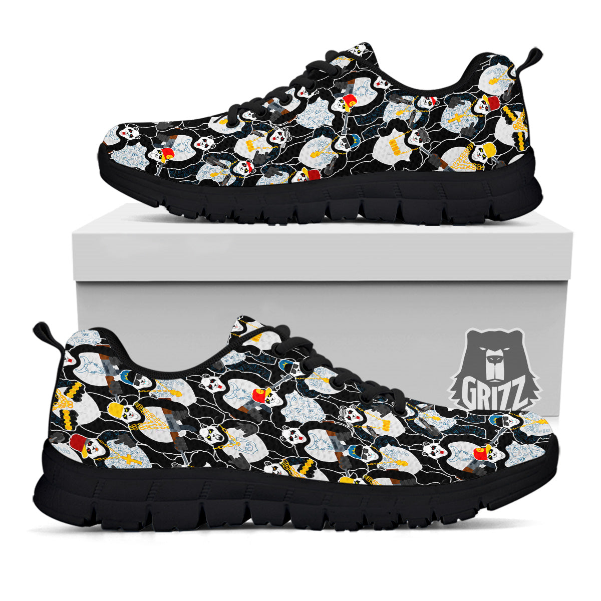 Panda Gangster Gang Print Pattern Black Sneaker-grizzshop