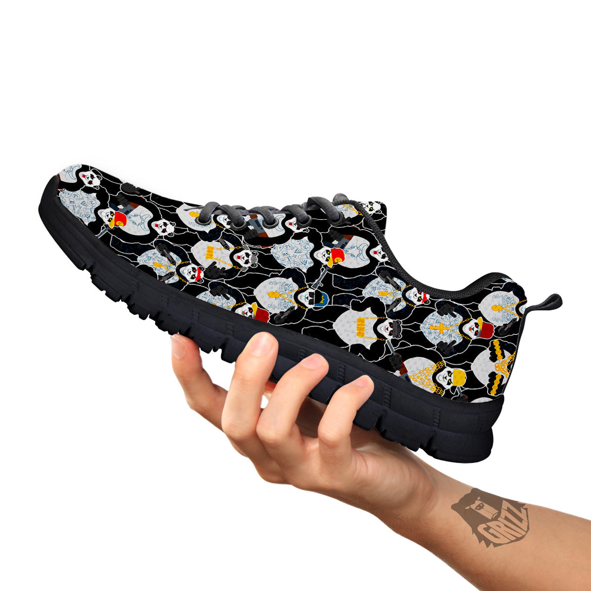 Panda Gangster Gang Print Pattern Black Sneaker-grizzshop