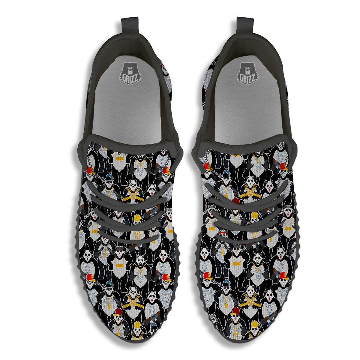 Panda Gangster Gang Print Pattern Black Walking Shoes-grizzshop