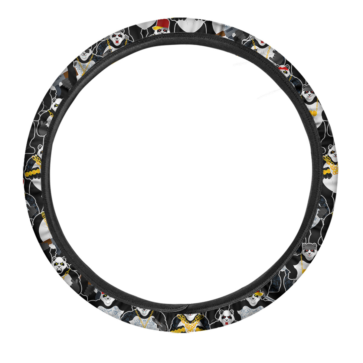 Panda Gangster Gang Print Pattern Car Steering Wheel Cover-grizzshop
