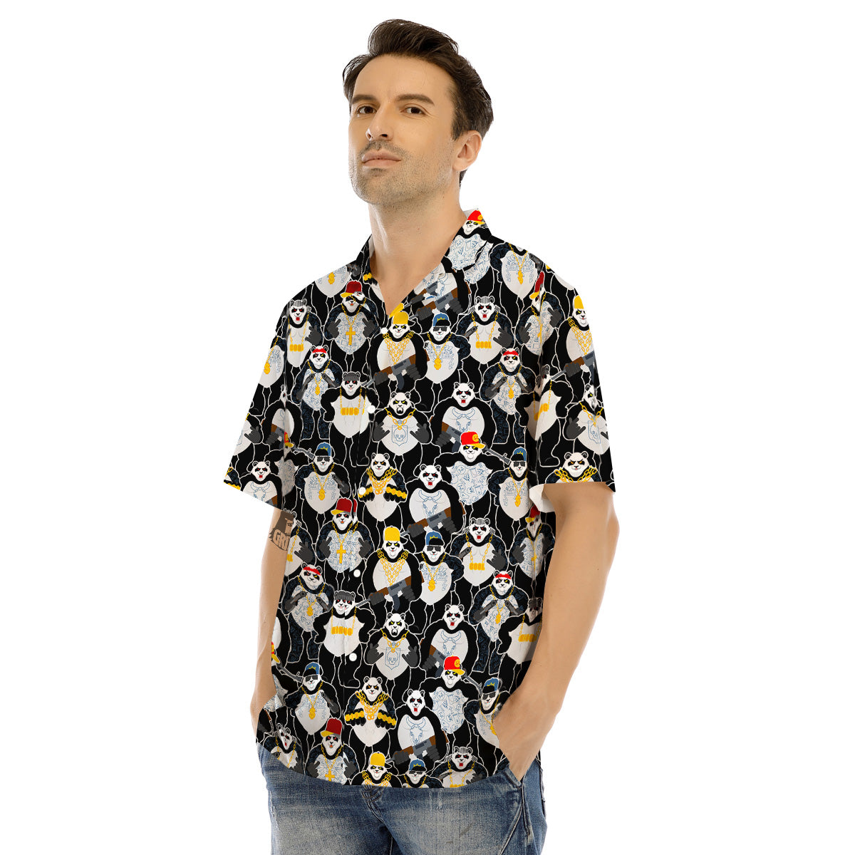 Panda Gangster Gang Print Pattern Men's Hawaiian Shirt-grizzshop