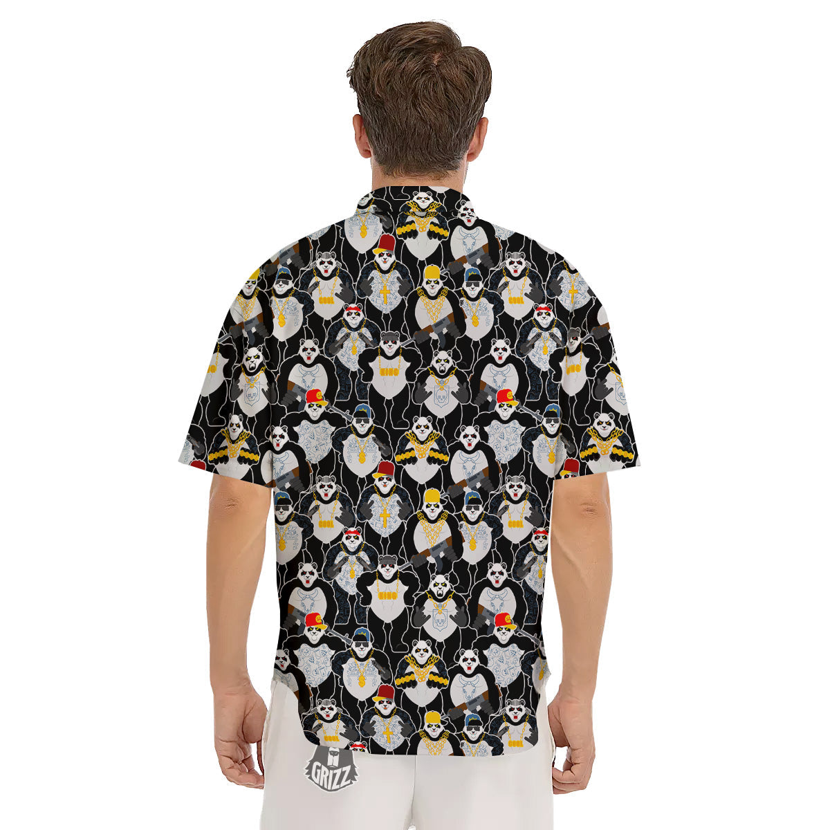 Panda Gangster Gang Print Pattern Men's Short Sleeve Shirts-grizzshop