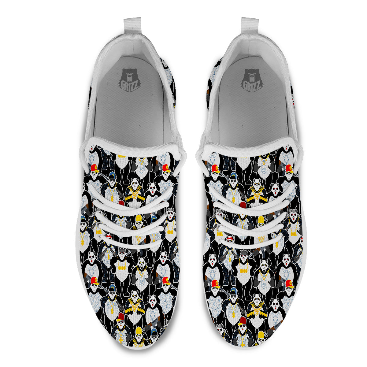 Panda Gangster Gang Print Pattern White Athletic Shoes-grizzshop
