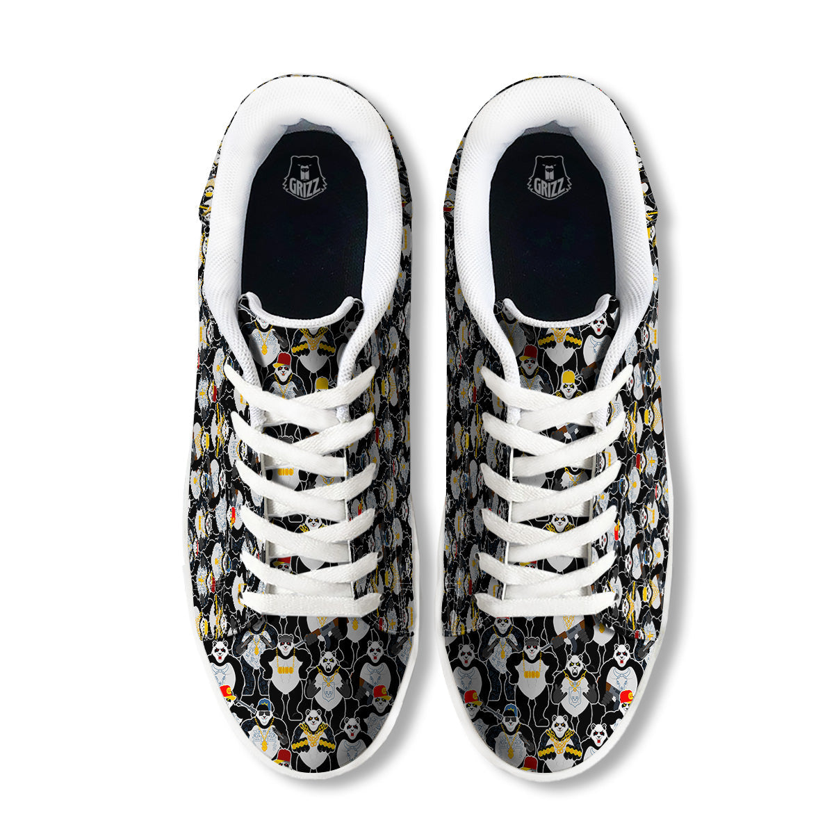 Panda Gangster Gang Print Pattern White Low Top Sneakers-grizzshop