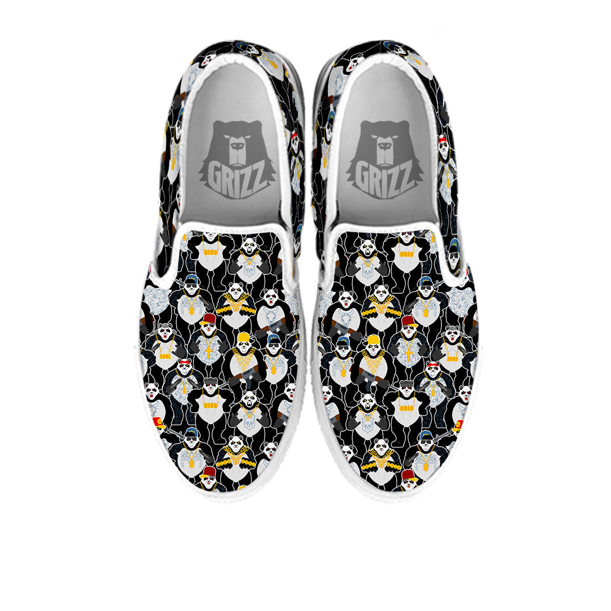 Panda Gangster Gang Print Pattern White Slip On Shoes-grizzshop