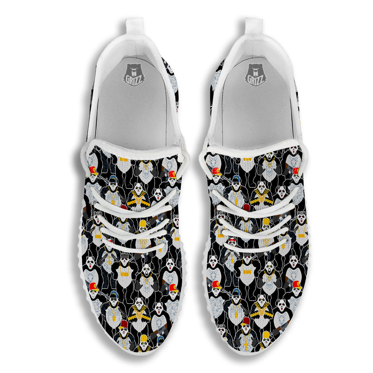 Panda Gangster Gang Print Pattern White Walking Shoes-grizzshop