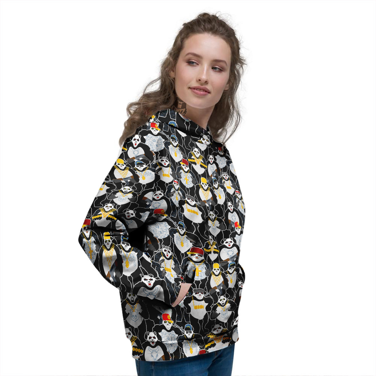 Panda Gangster Gang Print Pattern Women's Hoodie-grizzshop