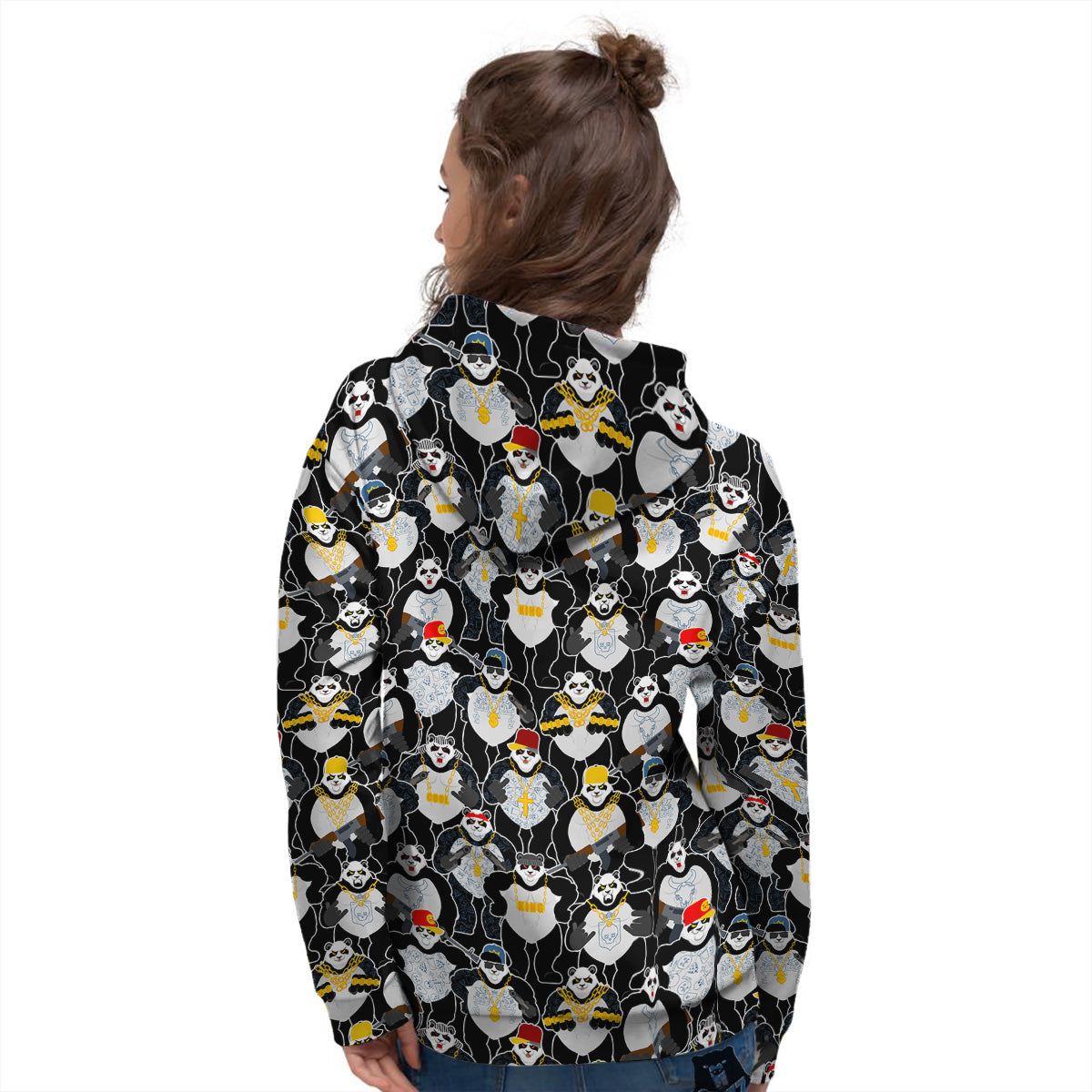 Panda Gangster Gang Print Pattern Women's Hoodie-grizzshop