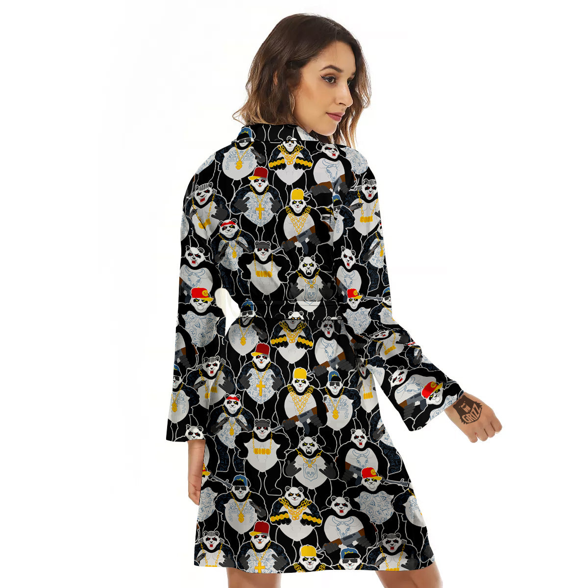 Panda Gangster Gang Print Pattern Women's Robe-grizzshop