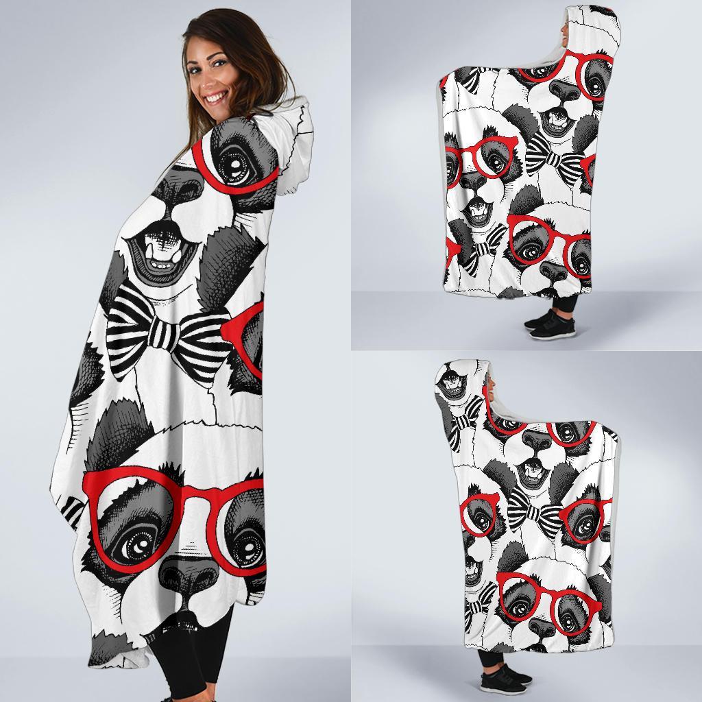 Panda Red Glasses Pattern Print Hooded Blanket-grizzshop