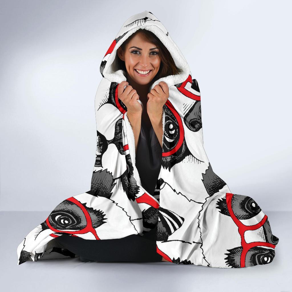 Panda Red Glasses Pattern Print Hooded Blanket-grizzshop