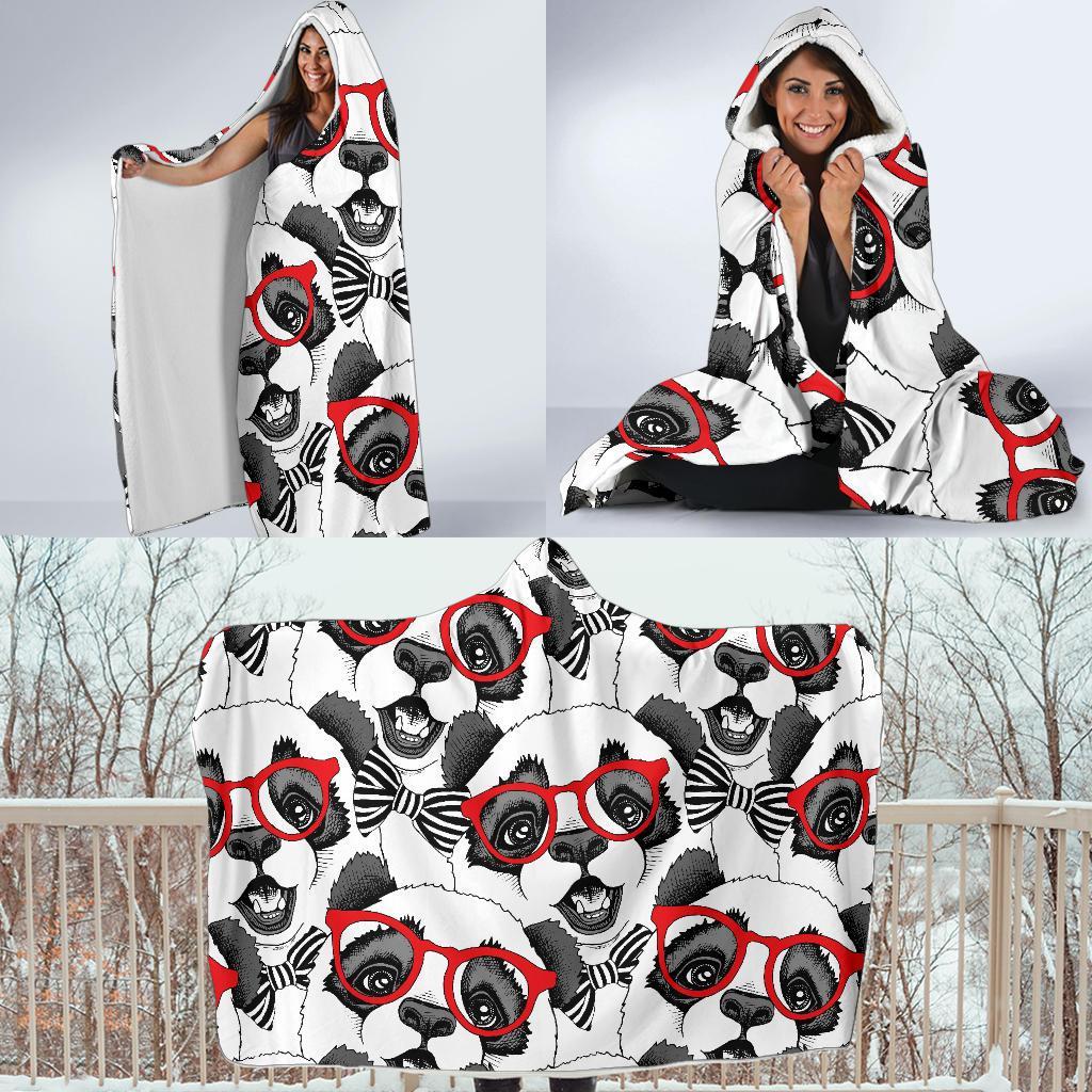 Panda Red Glasses Pattern Print Hooded Blanket-grizzshop