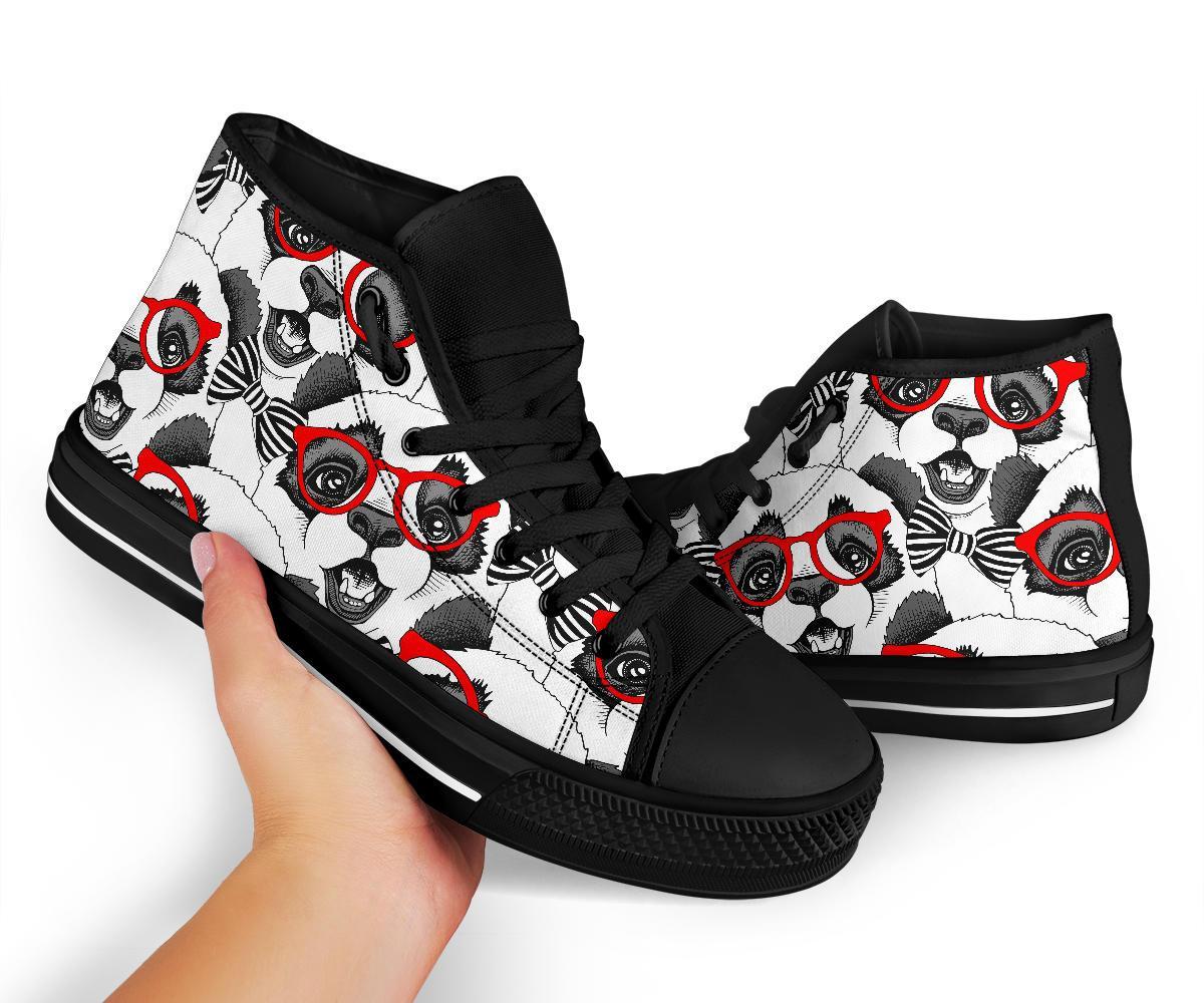 Panda Red Glasses Pattern Print Men Women's High Top Shoes-grizzshop