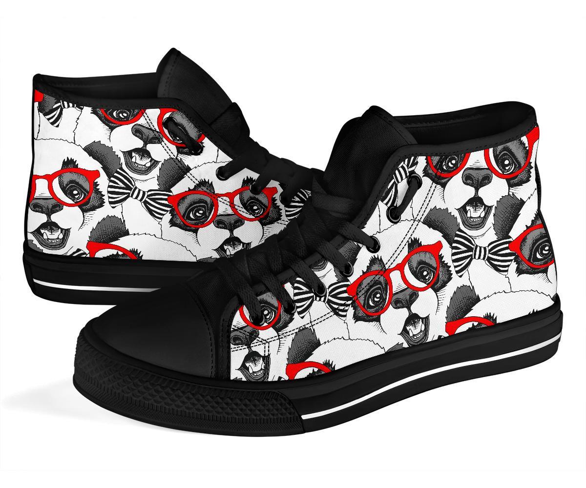 Panda Red Glasses Pattern Print Men Women's High Top Shoes-grizzshop