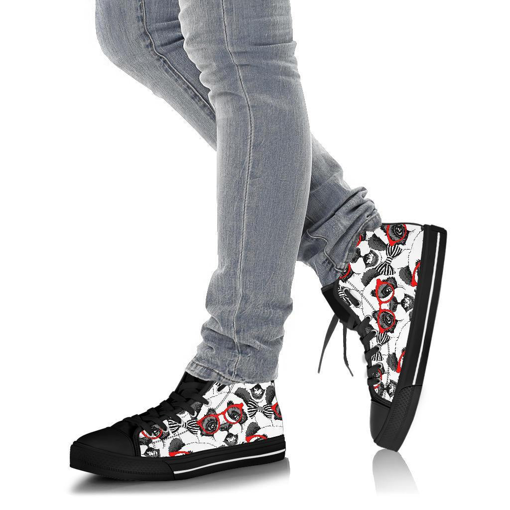 Panda Red Glasses Pattern Print Men Women's High Top Shoes-grizzshop