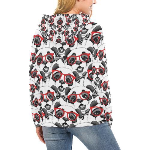 Panda Red Glasses Pattern Print Women Pullover Hoodie-grizzshop