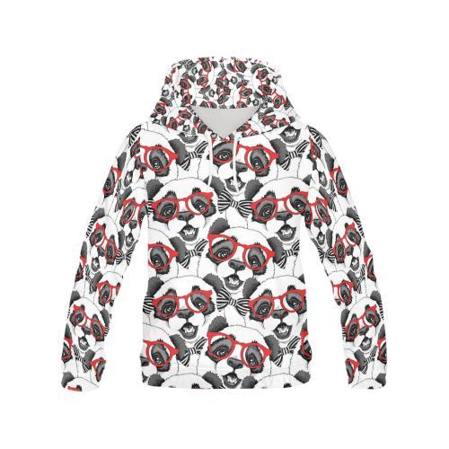 Panda Red Glasses Pattern Print Women Pullover Hoodie-grizzshop