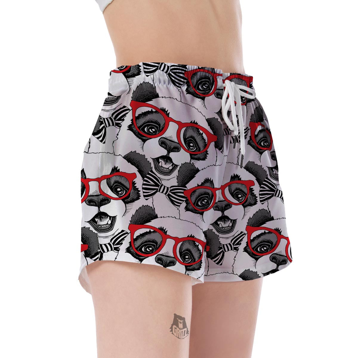 Panda Red Glasses Pattern Print Women's Shorts-grizzshop
