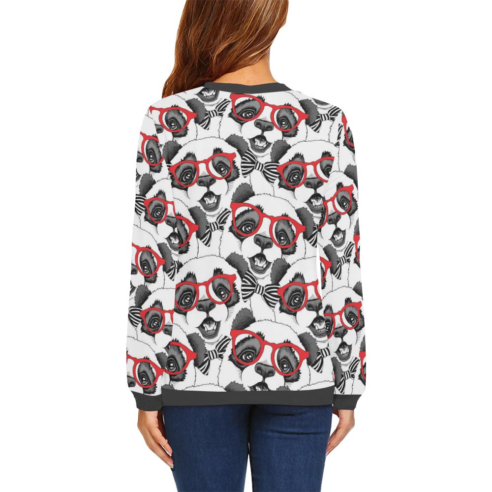 Panda Red Glasses Pattern Print Women's Sweatshirt-grizzshop