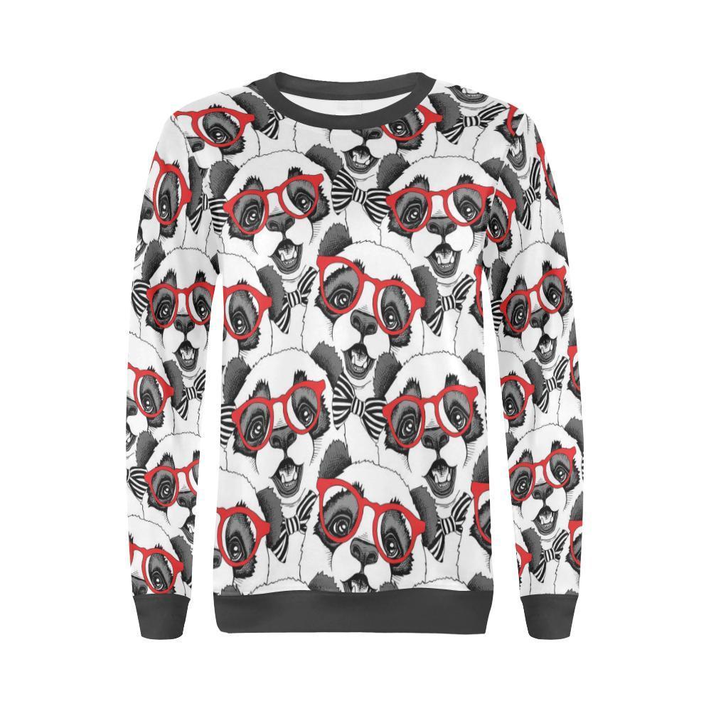 Panda Red Glasses Pattern Print Women's Sweatshirt-grizzshop