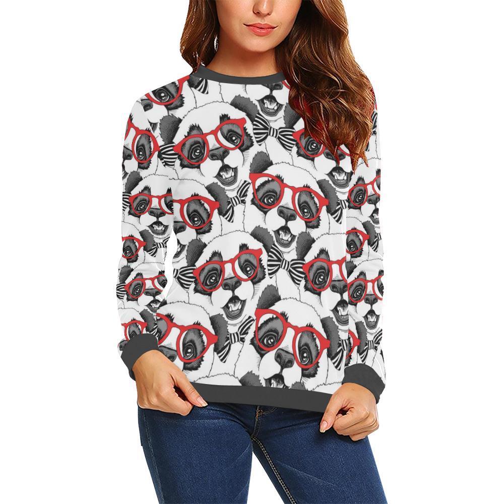 Panda Red Glasses Pattern Print Women's Sweatshirt-grizzshop
