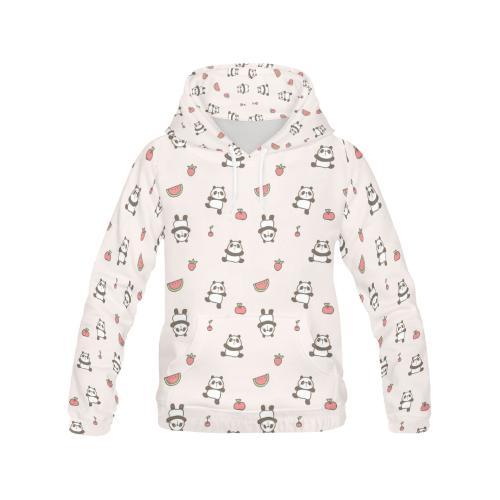 Panda Fruit Pattern Print Men Pullover Hoodie-grizzshop