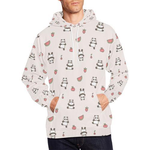 Panda Fruit Pattern Print Men Pullover Hoodie-grizzshop