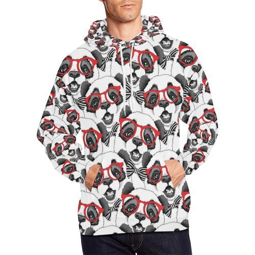 Panda Red Glasses Pattern Print Men Pullover Hoodie-grizzshop