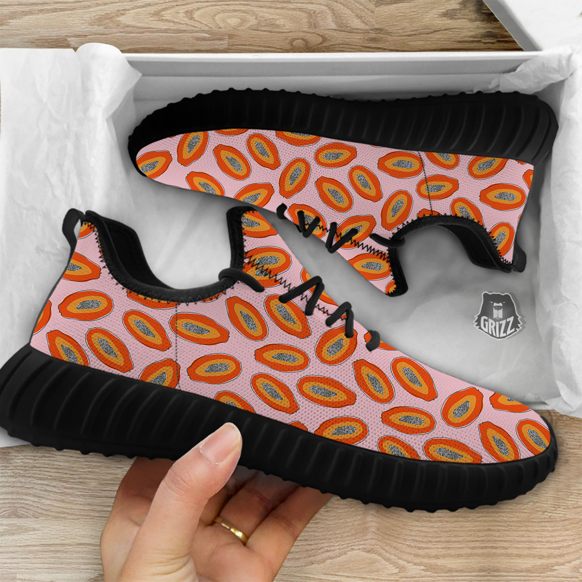 Papaya Cute Print Pattern Black Walking Shoes-grizzshop