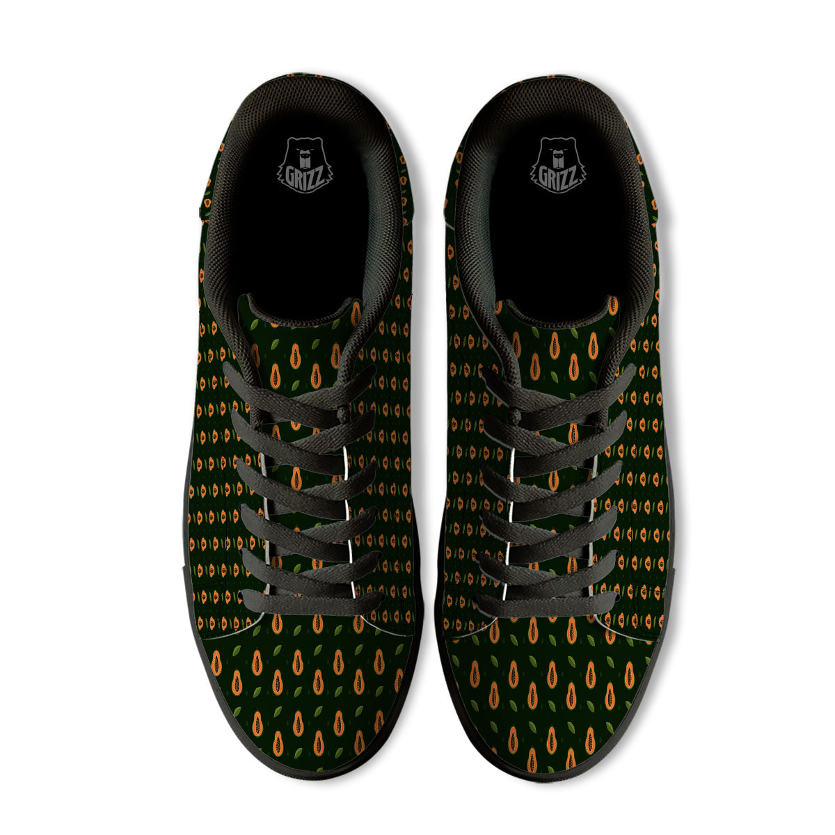 Papaya Exotic Print Pattern Black Low Top Sneakers-grizzshop