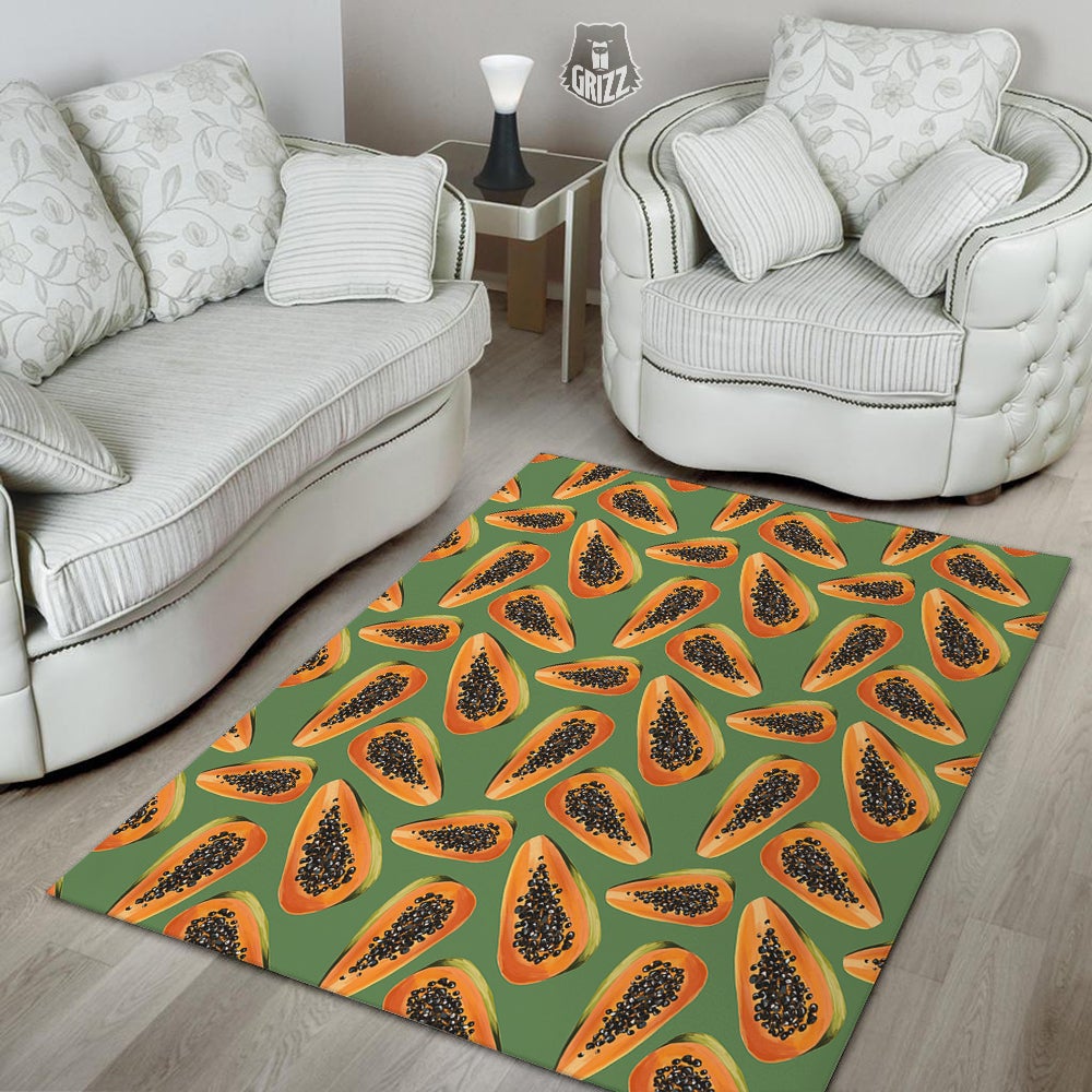 Papaya Tropical Print Pattern Floor Mat-grizzshop
