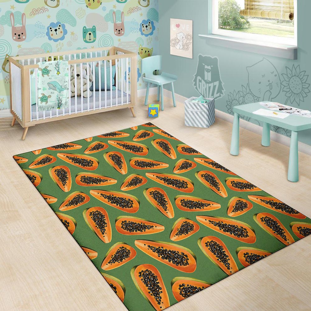 Papaya Tropical Print Pattern Floor Mat-grizzshop