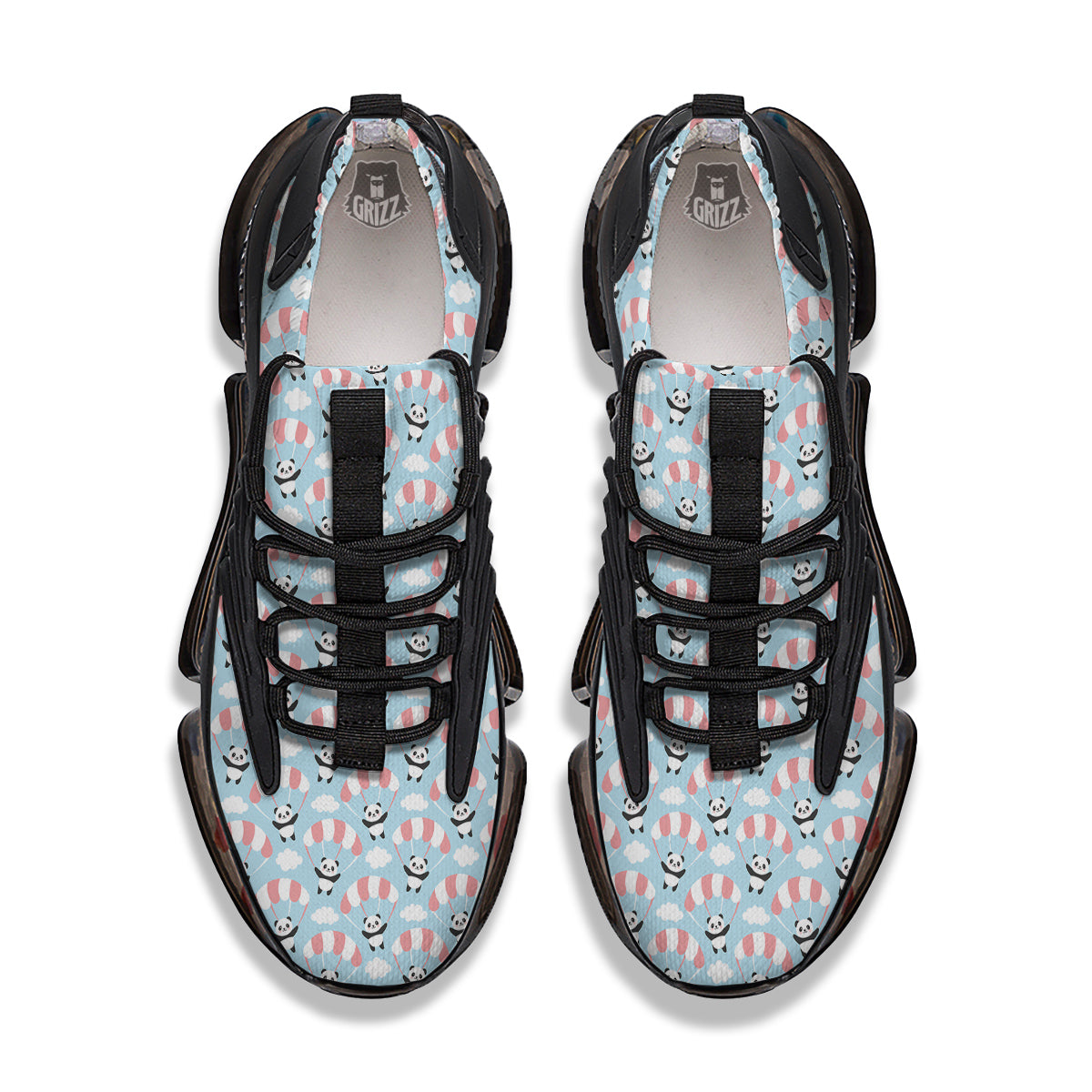 Parachute And Cute Panda Print Pattern Black Gym Shoes-grizzshop
