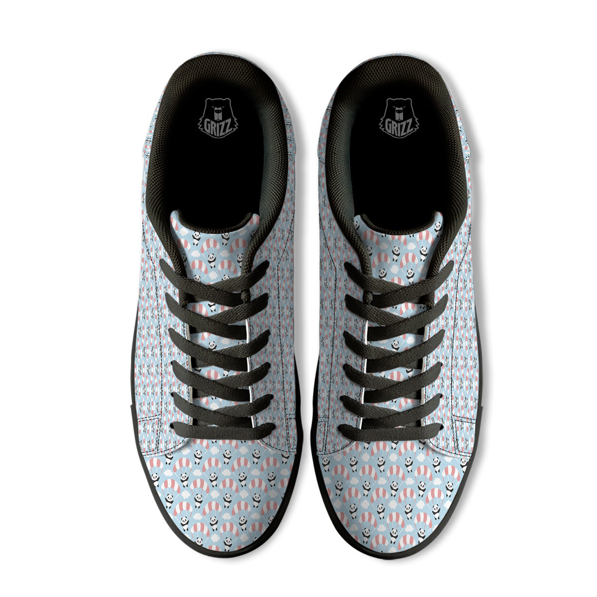 Parachute And Cute Panda Print Pattern Black Low Top Sneakers-grizzshop