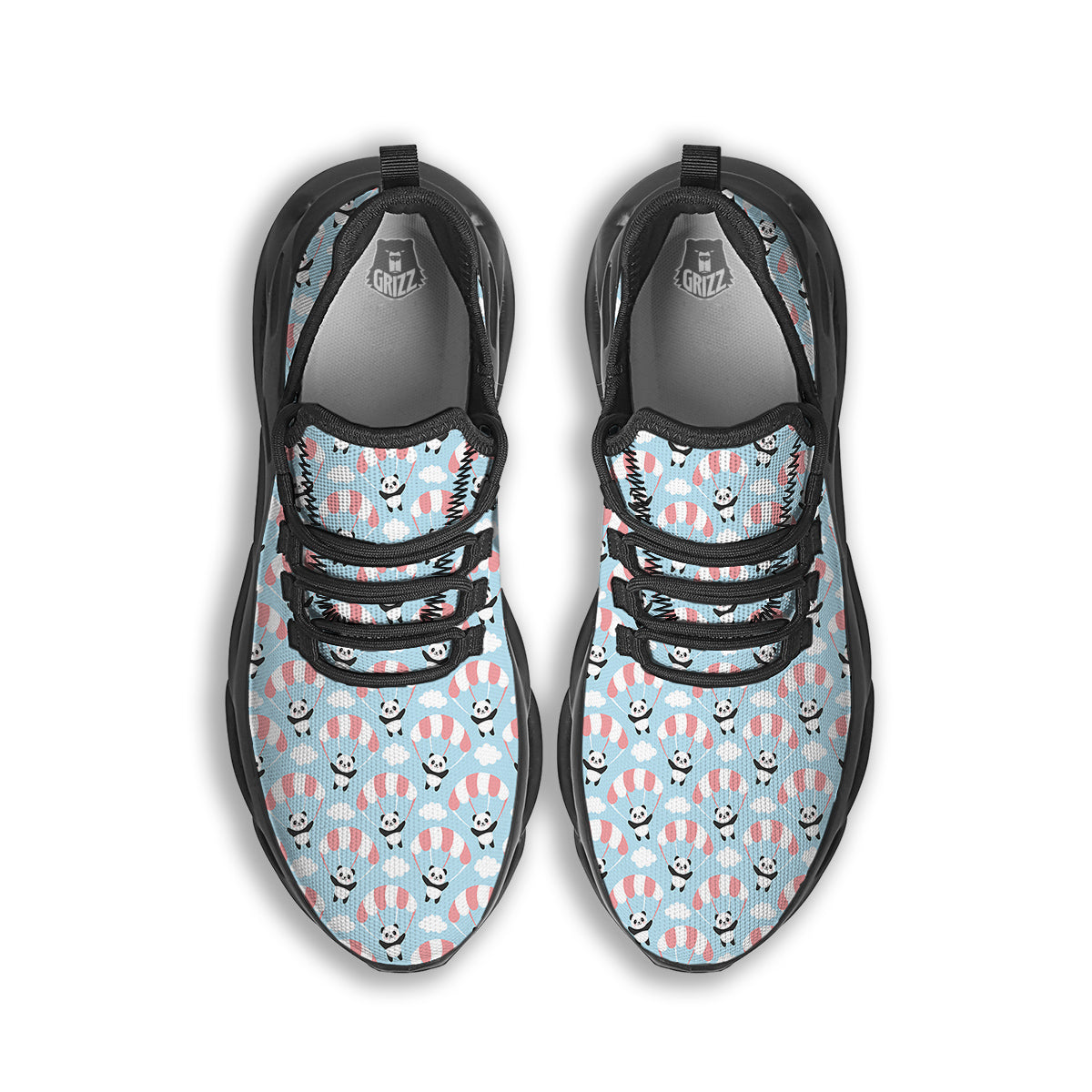 Parachute And Cute Panda Print Pattern Black Running Shoes-grizzshop