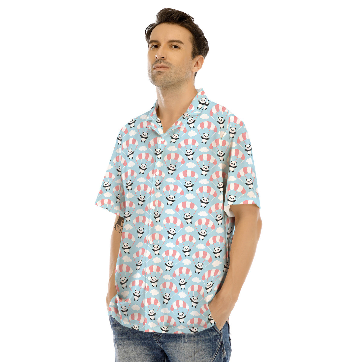 Parachute And Cute Panda Print Pattern Men's Hawaiian Shirt-grizzshop