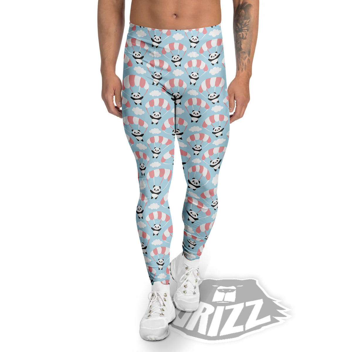 Parachute And Cute Panda Print Pattern Men's Leggings-grizzshop