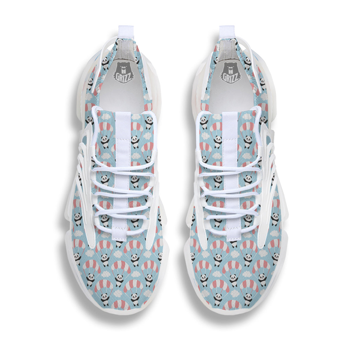 Parachute And Cute Panda Print Pattern White Gym Shoes-grizzshop