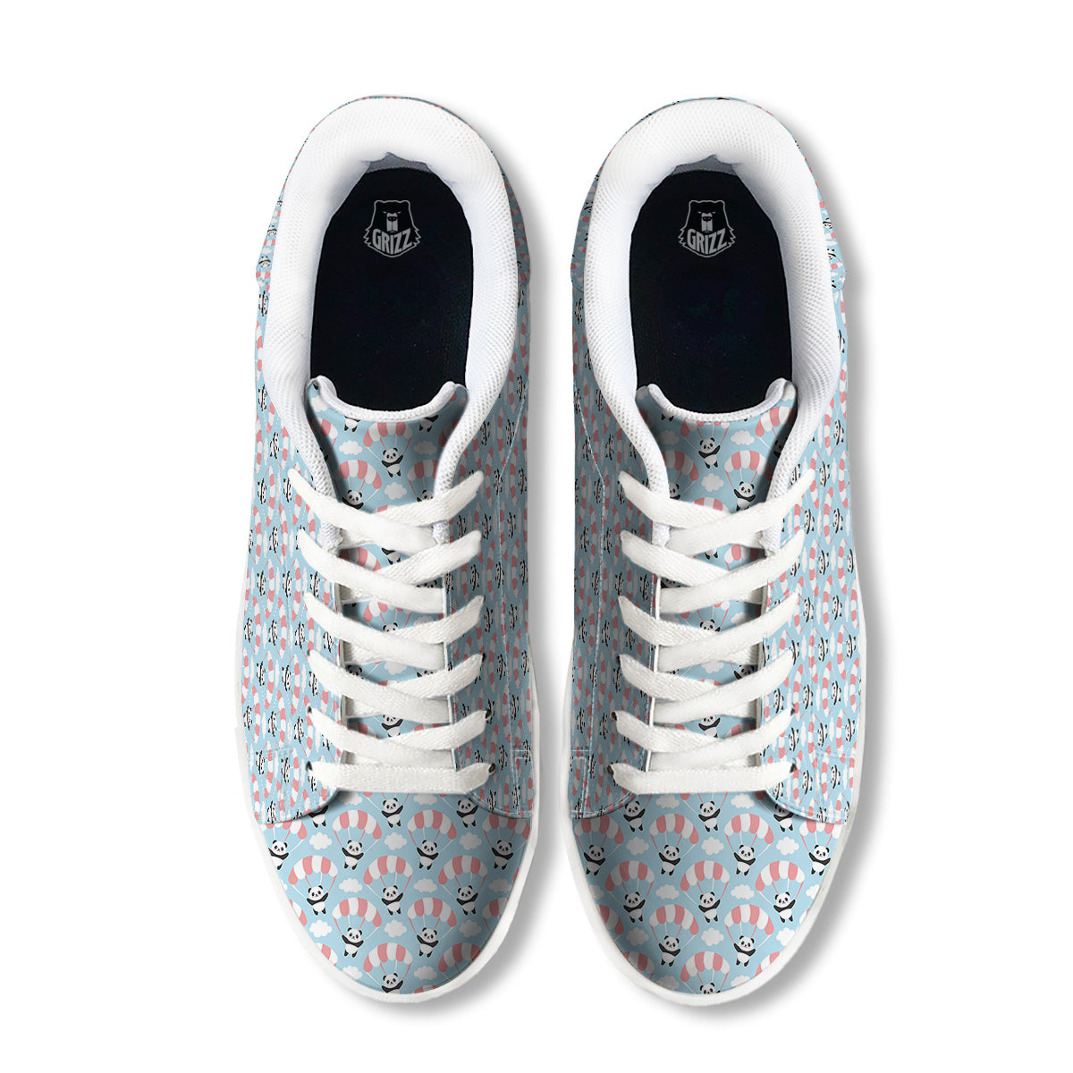 Parachute And Cute Panda Print Pattern White Low Top Sneakers-grizzshop
