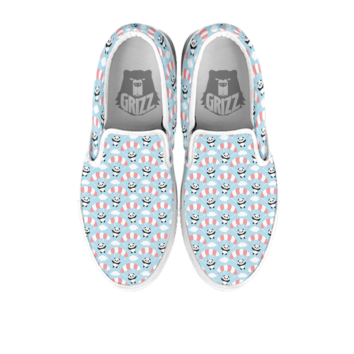 Parachute And Cute Panda Print Pattern White Slip On Shoes-grizzshop