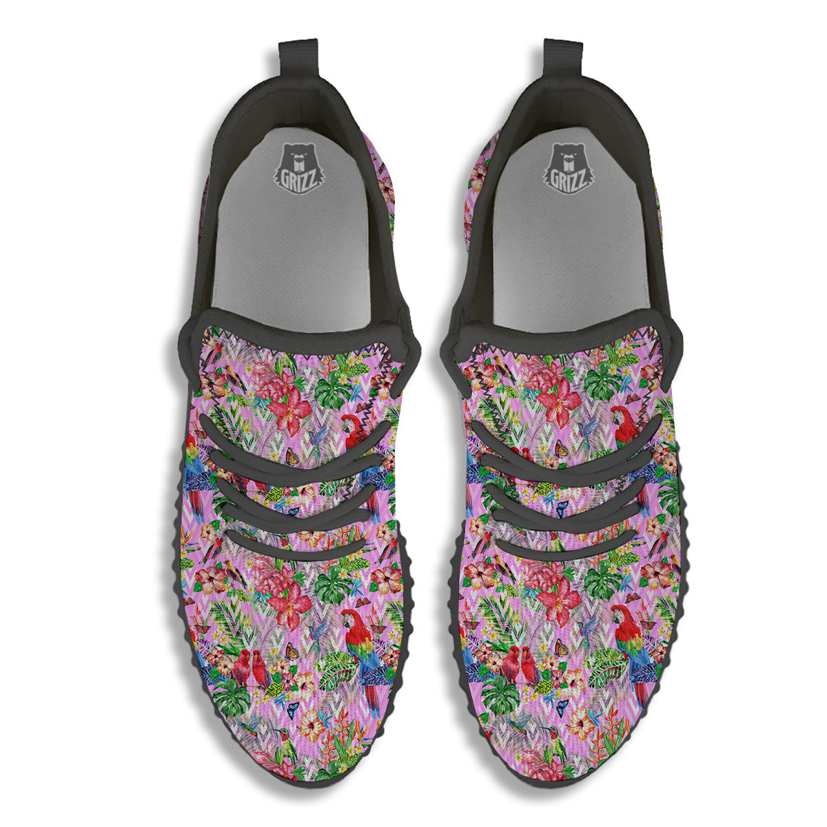Paradise Flower Bird Print Pattern Black Walking Shoes-grizzshop
