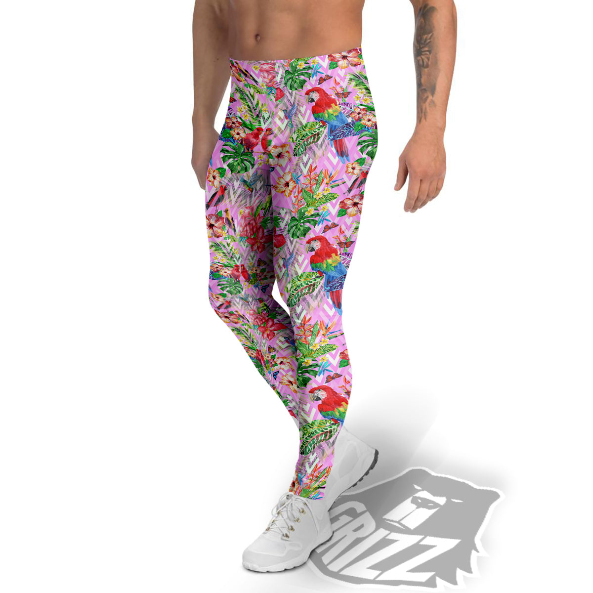 Paradise Flower Bird Print Pattern Men's Leggings-grizzshop