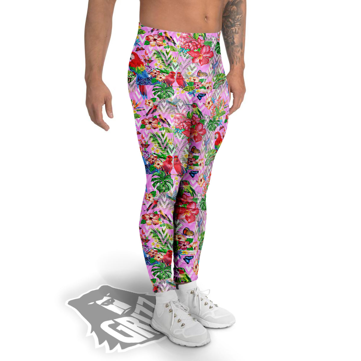 Paradise Flower Bird Print Pattern Men's Leggings-grizzshop