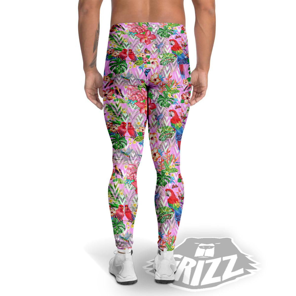 Paradise Flower Bird Print Pattern Men's Leggings-grizzshop