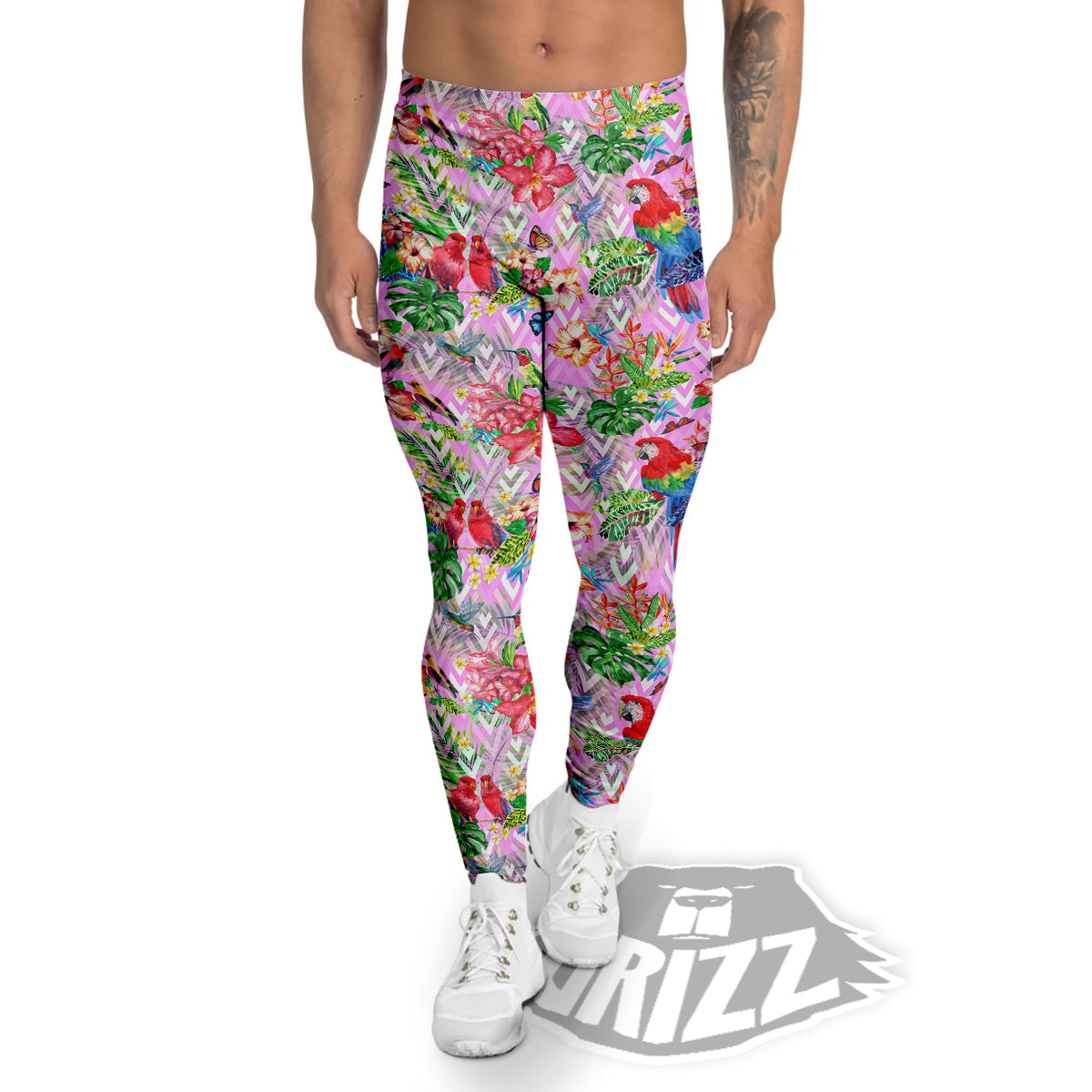 Paradise Flower Bird Print Pattern Men's Leggings-grizzshop