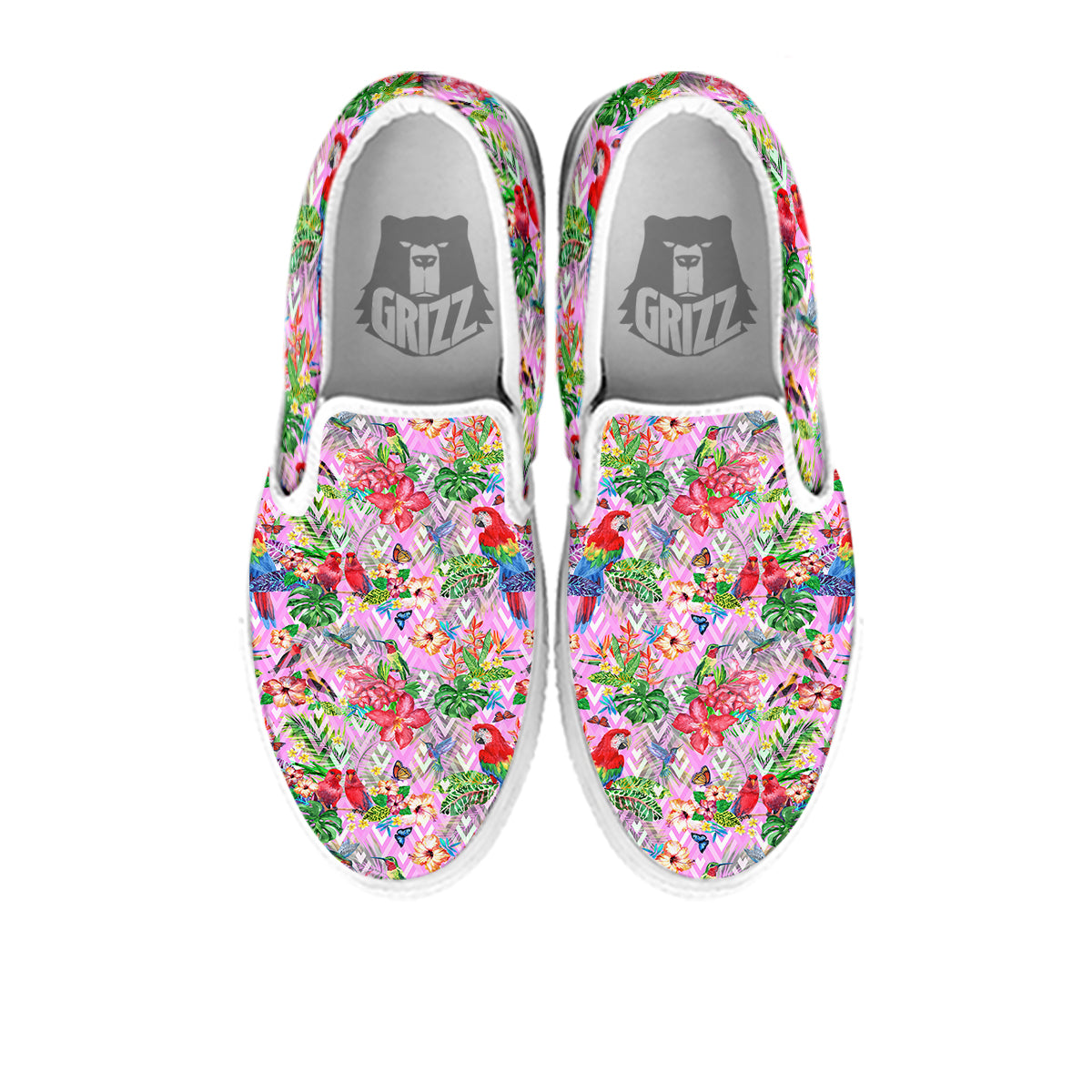 Paradise Flower Bird Print Pattern White Slip On Shoes-grizzshop