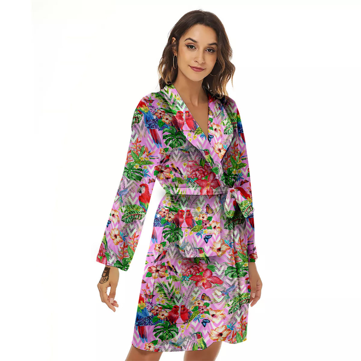 Paradise Flower Bird Print Pattern Women's Robe-grizzshop
