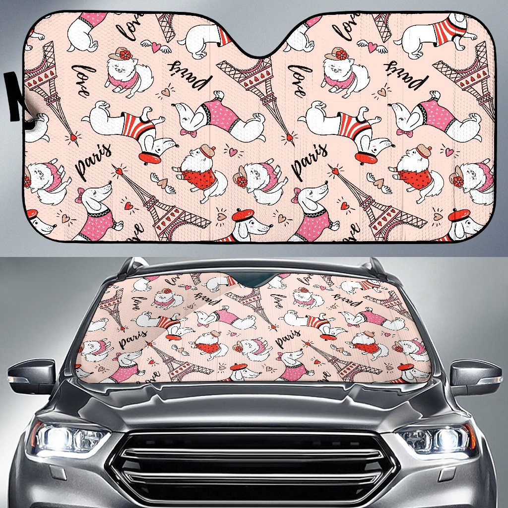 Paris Dog Pattern Print Car Sun Shade-grizzshop
