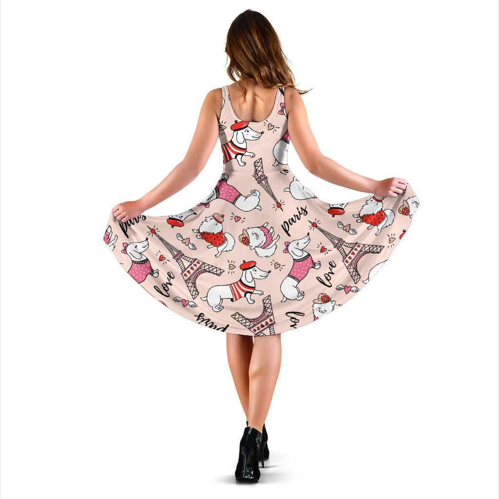 Paris Dog Pattern Print Dress-grizzshop